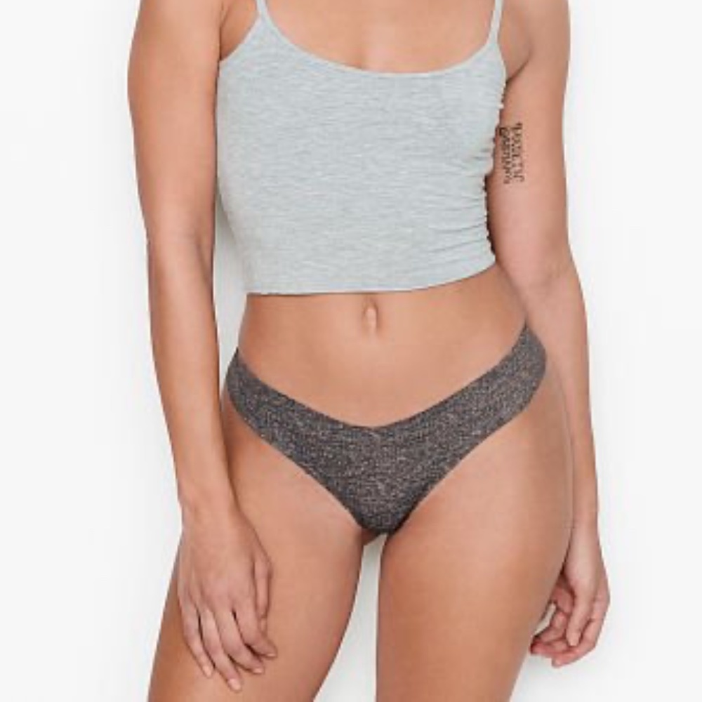 Victoria's Secret Sexy Illusions No Show Thong Panty Marl Gray Small NEW